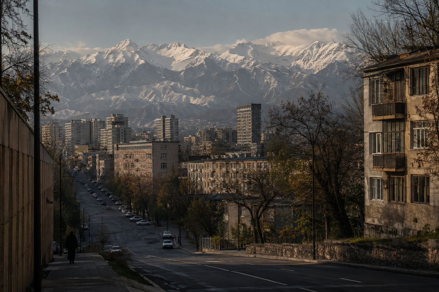Almaty: The Design Code of a City — original editorial AI illustration.