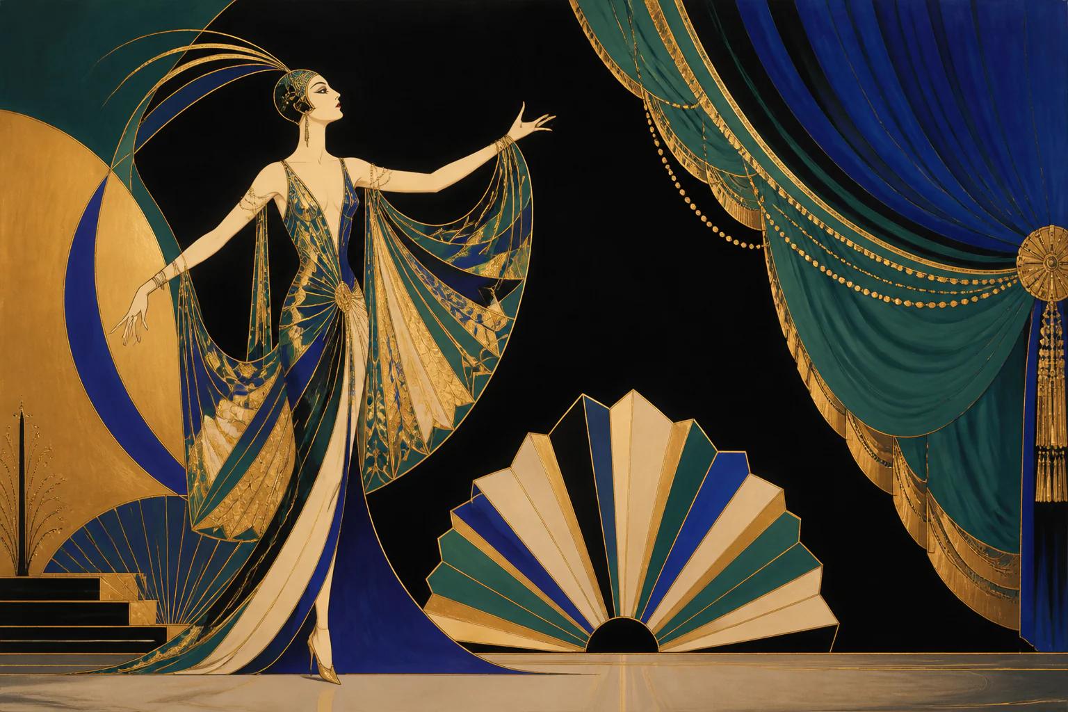 Editorial illustration of Erté and theatrical image
