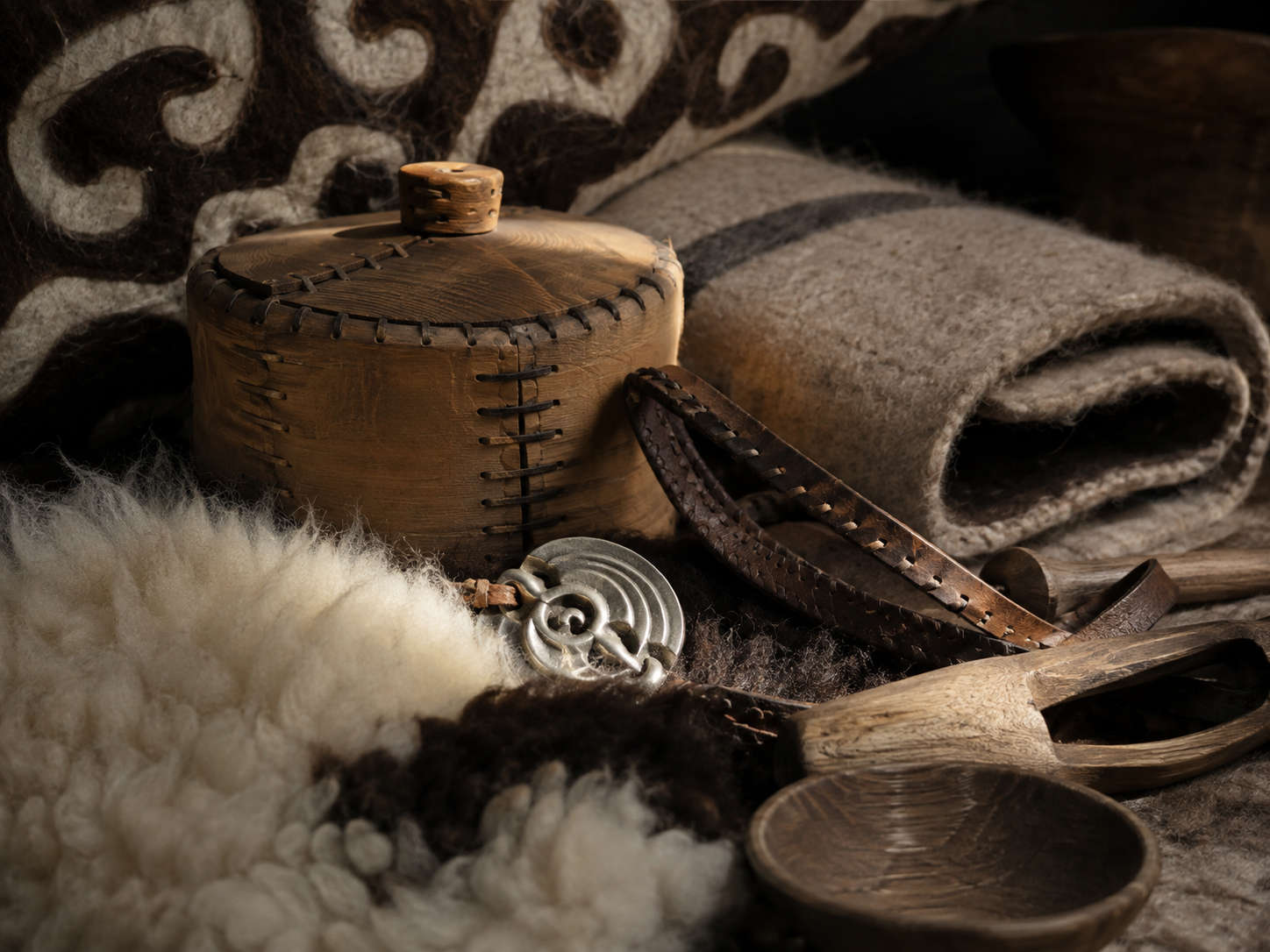 Felt, timber, leather and metal — the material language of Kazakh design.