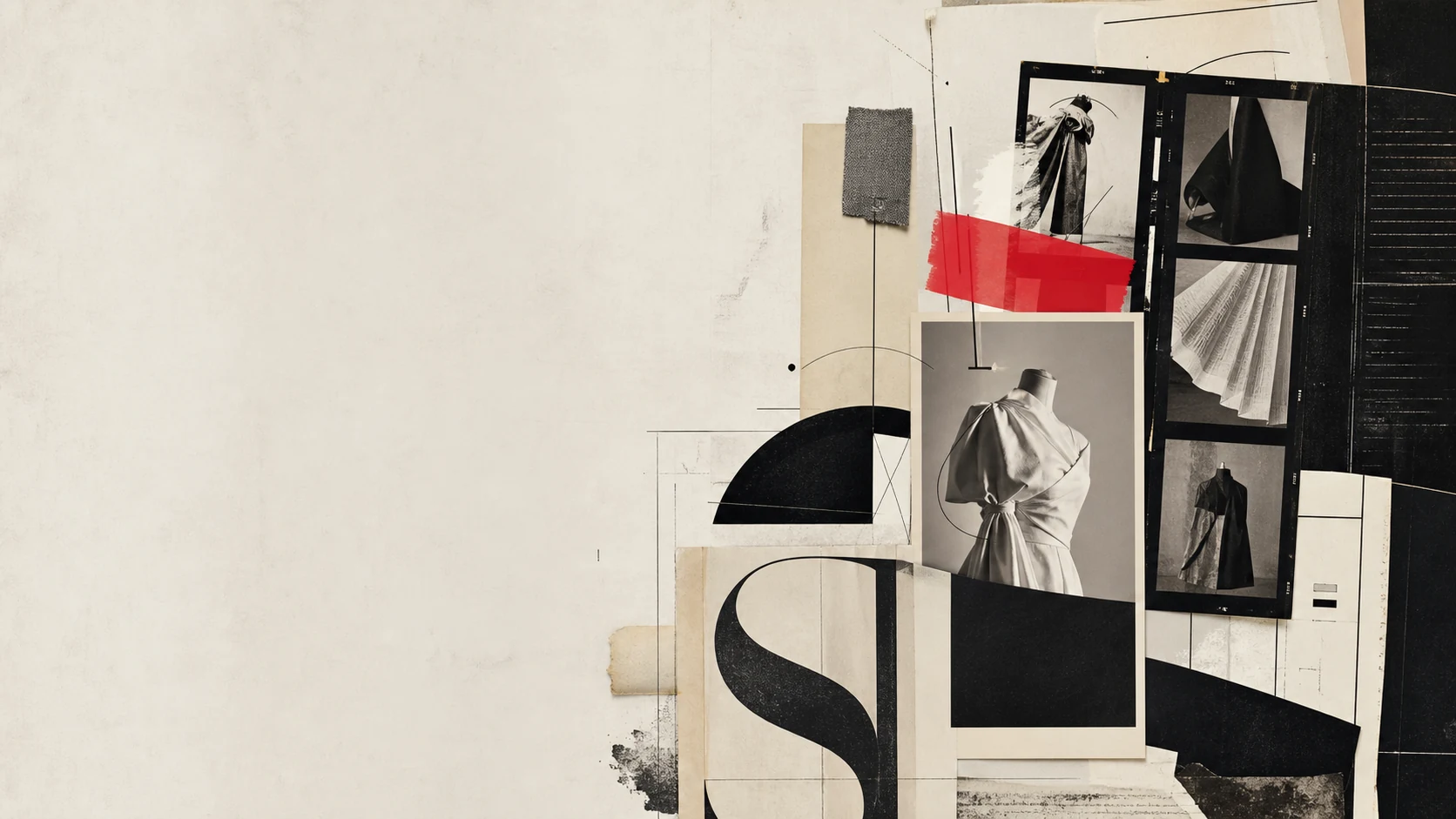 AI editorial illustration of Harper's Bazaar as a system: magazine pages, contact sheets and a modernist grid.