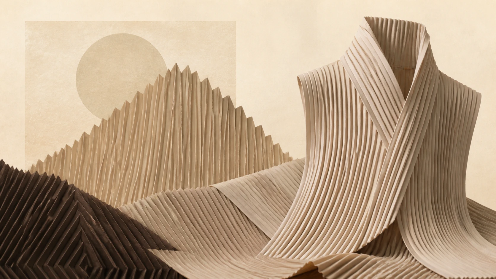 Editorial AI illustration: repeated pleats, textile geometry and sculptural volume