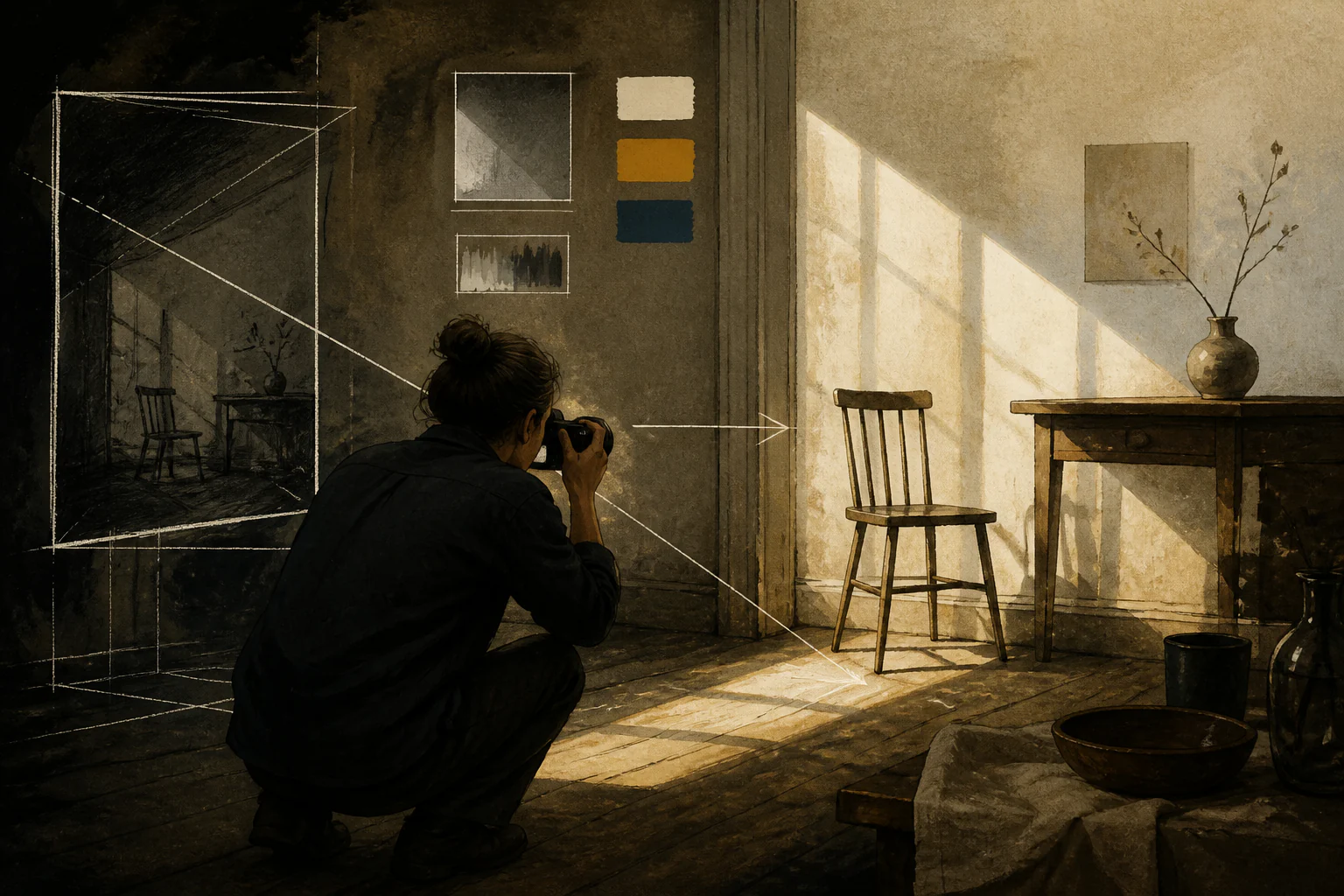 How photography turns an ordinary place into a scene — a unique editorial AI illustration visualizing the article's subject.