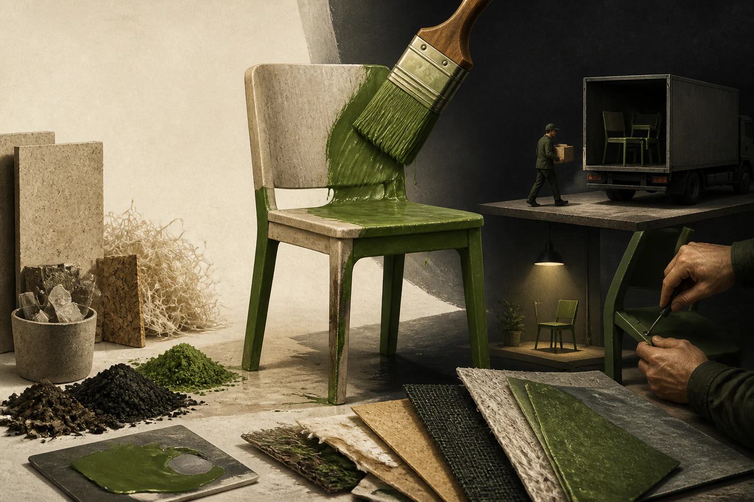 Why sustainability cannot be proven by green color — a unique editorial AI illustration visualizing the article's subject.