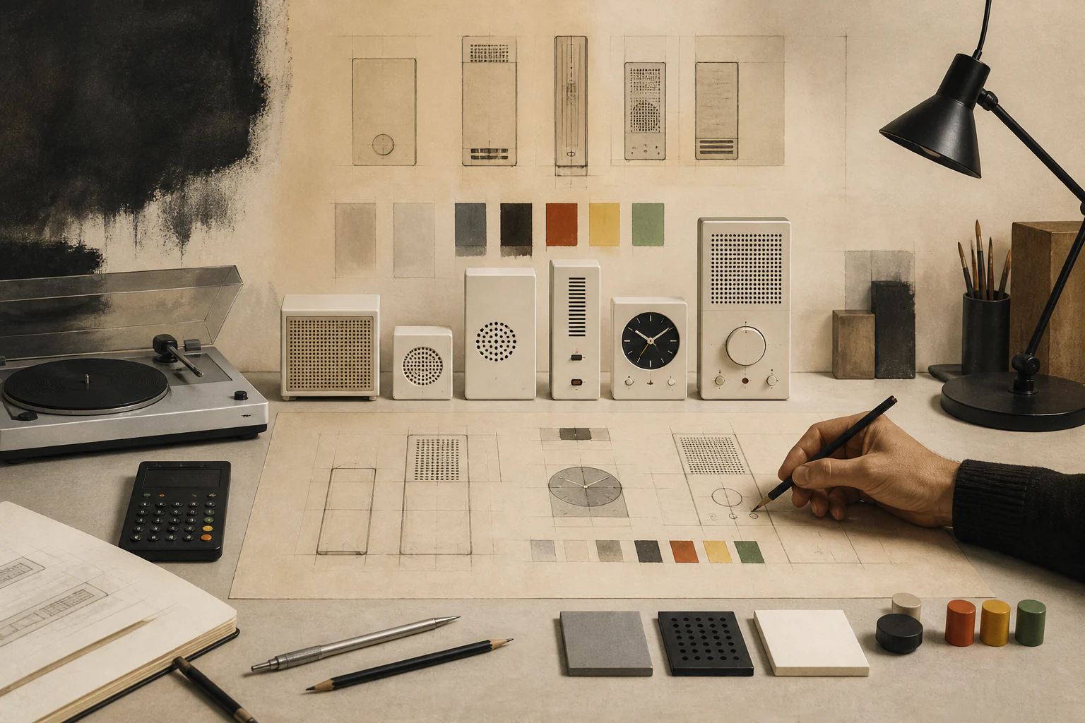 Braun: how product design became a system — a unique editorial AI illustration visualizing the article's subject.