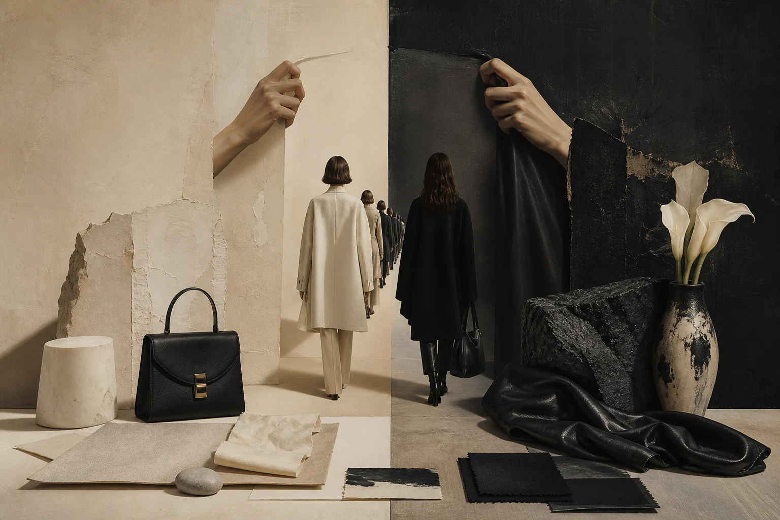 Celine: как минимализм становится и теряет культ — уникальная редакционная AI-иллюстрация, визуализирующая тему материала.