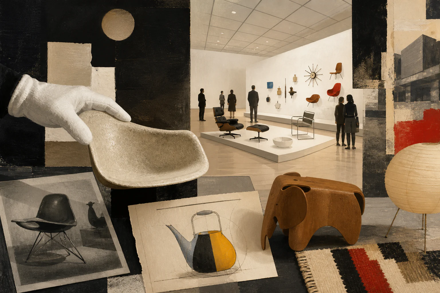 MoMA and the making of modern design history — a unique editorial AI illustration visualizing the article's subject.