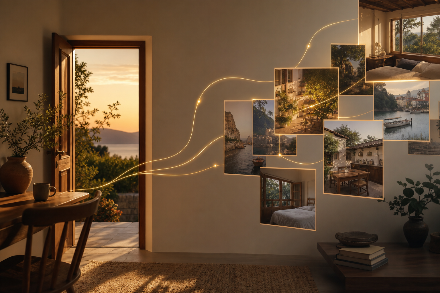 Airbnb «Made Possible by Hosts»: как пространство проектирует доверие — оригинальная редакционная AI-иллюстрация о производственном механизме материала.