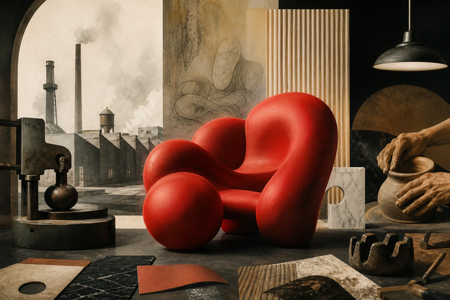 Italy: object, interior, radical design — a unique editorial AI illustration visualizing the article's subject.