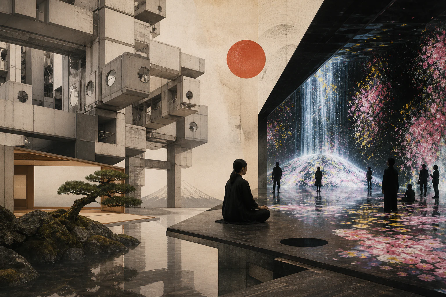 Japan: from Metabolism to teamLab — a unique editorial AI illustration visualizing the article's subject.