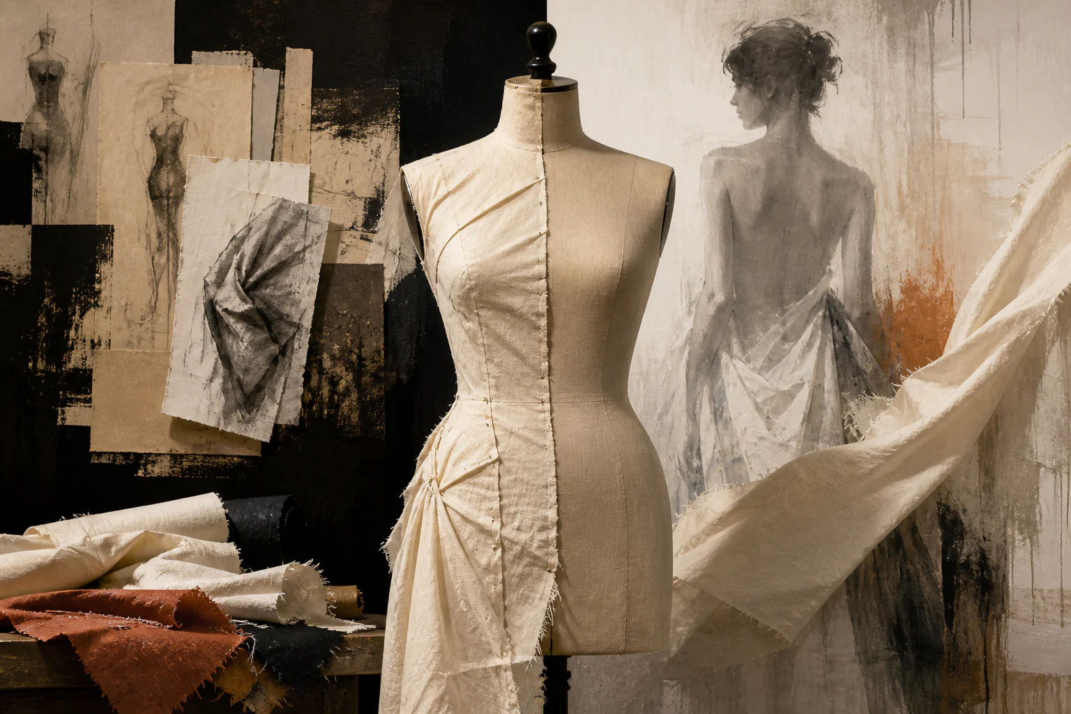 The Dress Form — a Tool Between Body and Form — a unique editorial AI illustration visualizing the article's subject.
