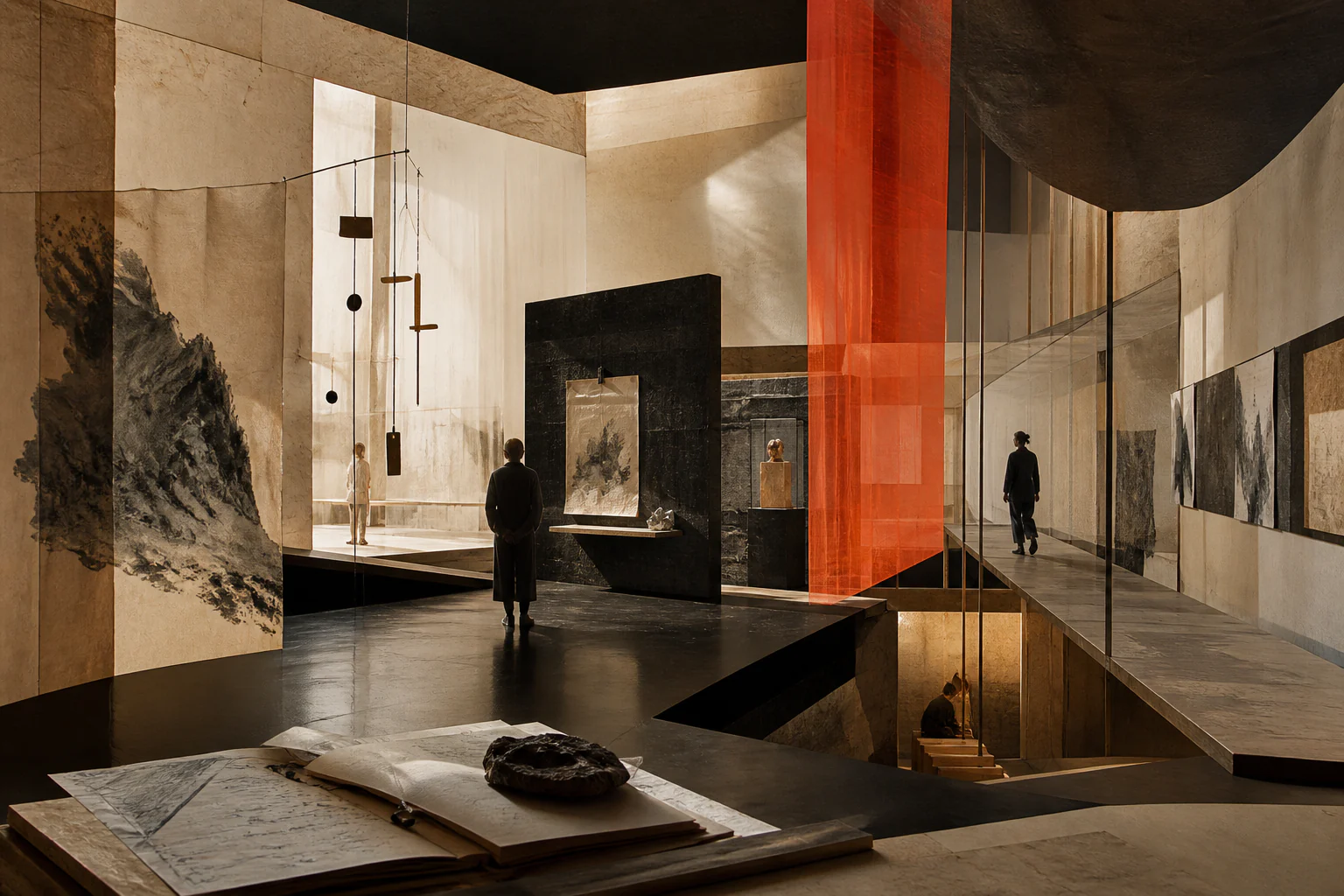 The Exhibition — Temporary Architecture of an Argument — a unique editorial AI illustration visualizing the article's subject.