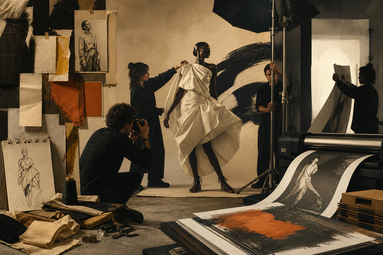 Fashion Photography — Not a Genre but a Production System — a unique editorial AI illustration visualizing the article's subject.