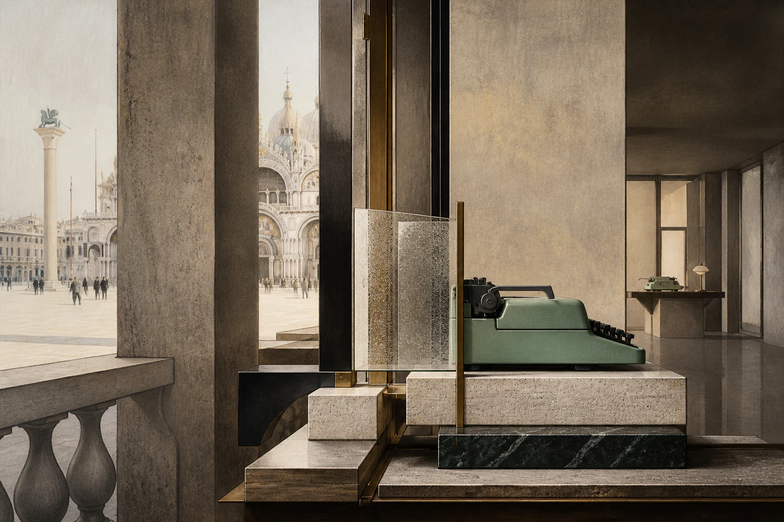 Olivetti Showroom / Carlo Scarpa — уникальная редакционная AI-иллюстрация, визуализирующая тему материала.