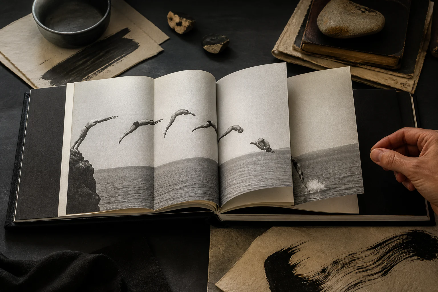 Photobook — Sequence Instead of the Single Frame — a unique editorial AI illustration visualizing the article's subject.