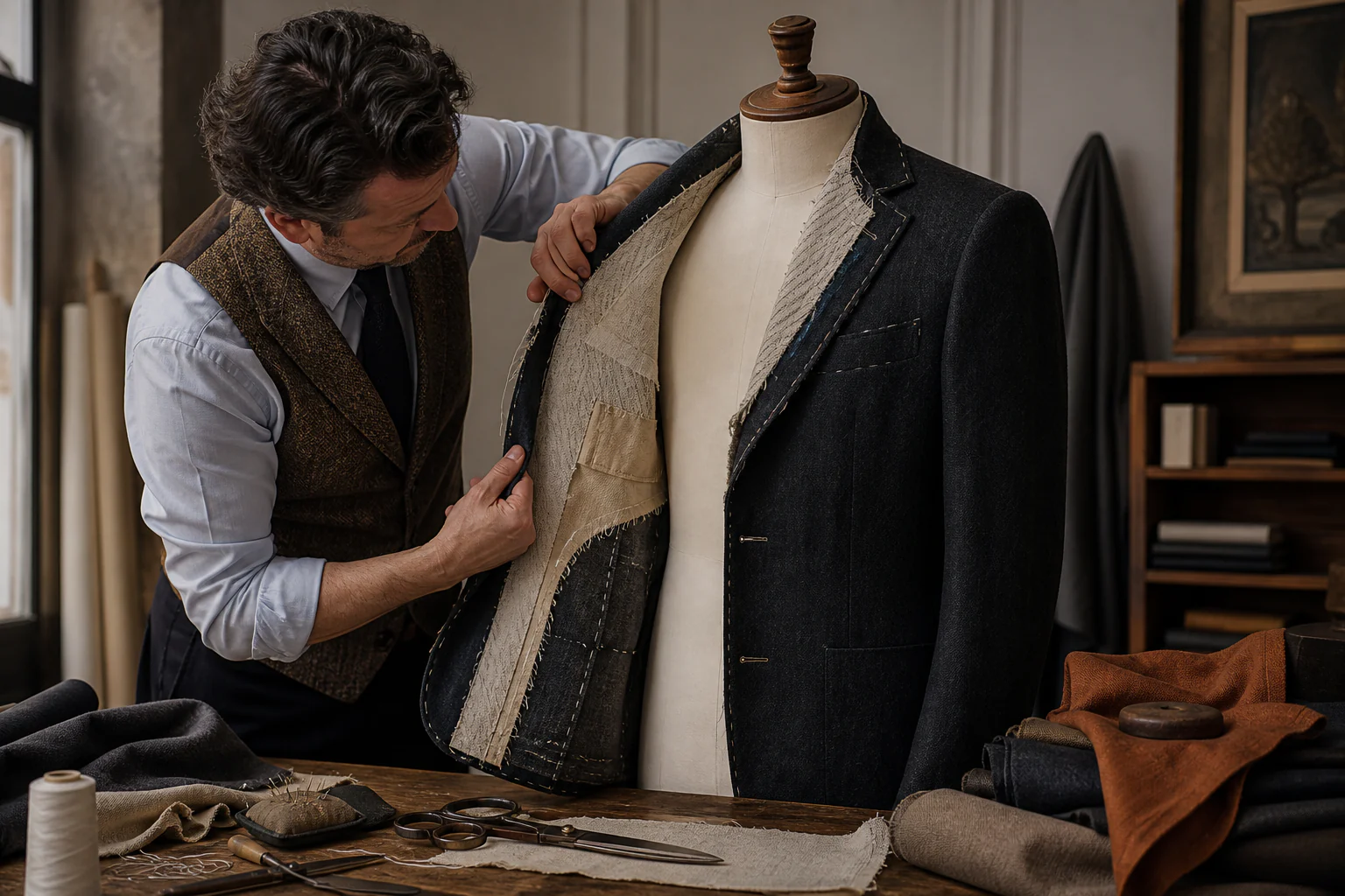 Tailoring Construction — the Inner Architecture of the Jacket — a unique editorial AI illustration visualizing the article's subject.