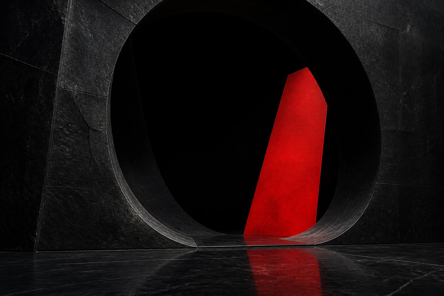 Original editorial portrait of Anish Kapoor among abstract forms of void and pigment