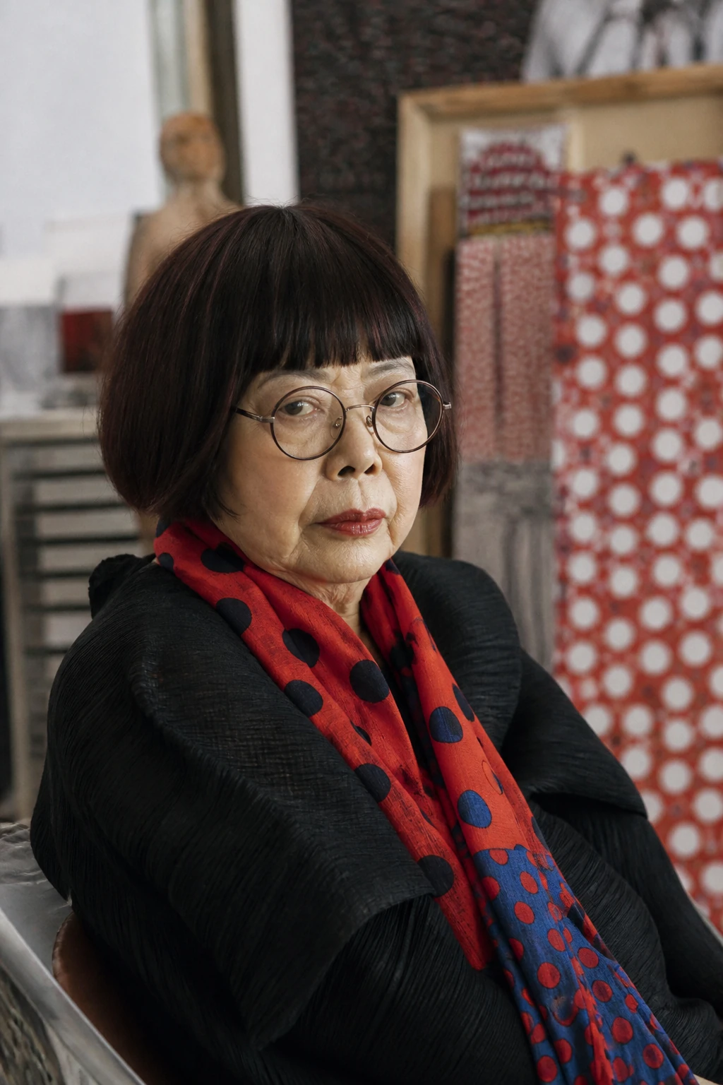 Portrait of Yayoi Kusama, AI reconstruction