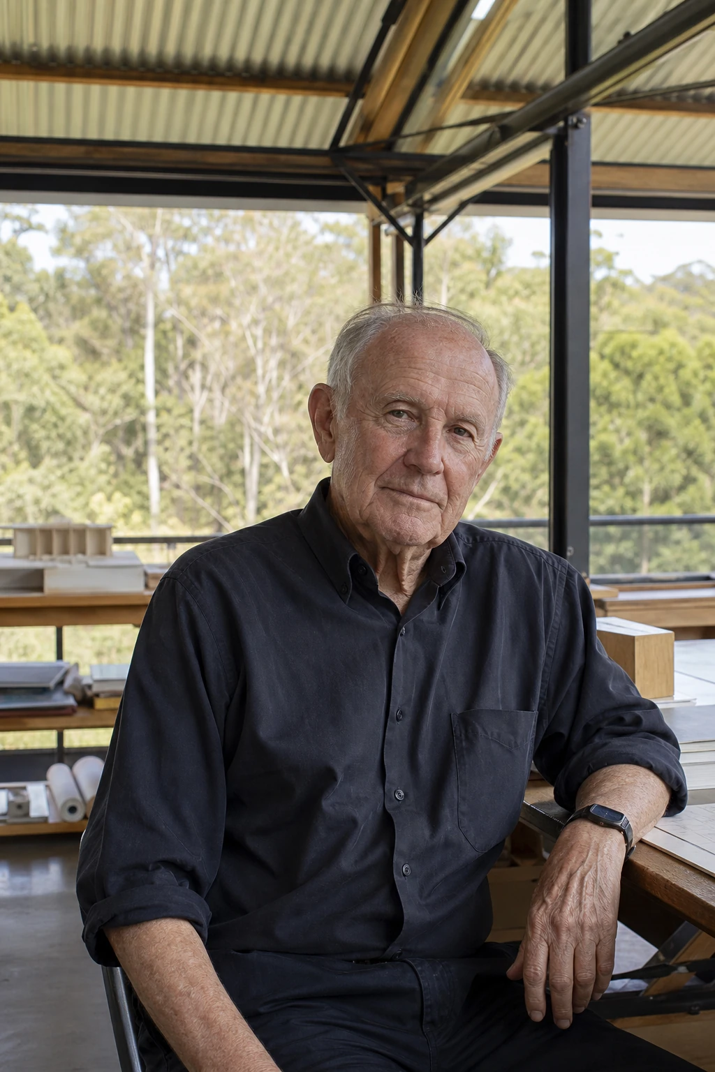 AI editorial portrait of glenn murcutt