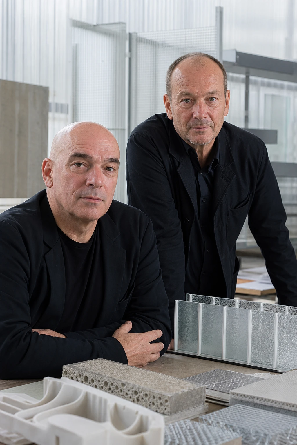 AI editorial portrait of herzog de meuron