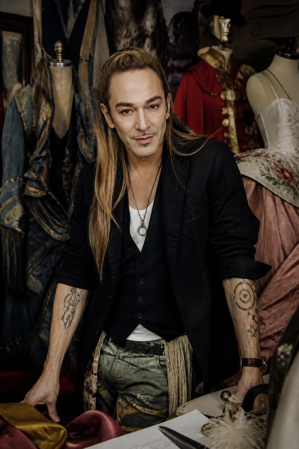 AI editorial portrait of john galliano