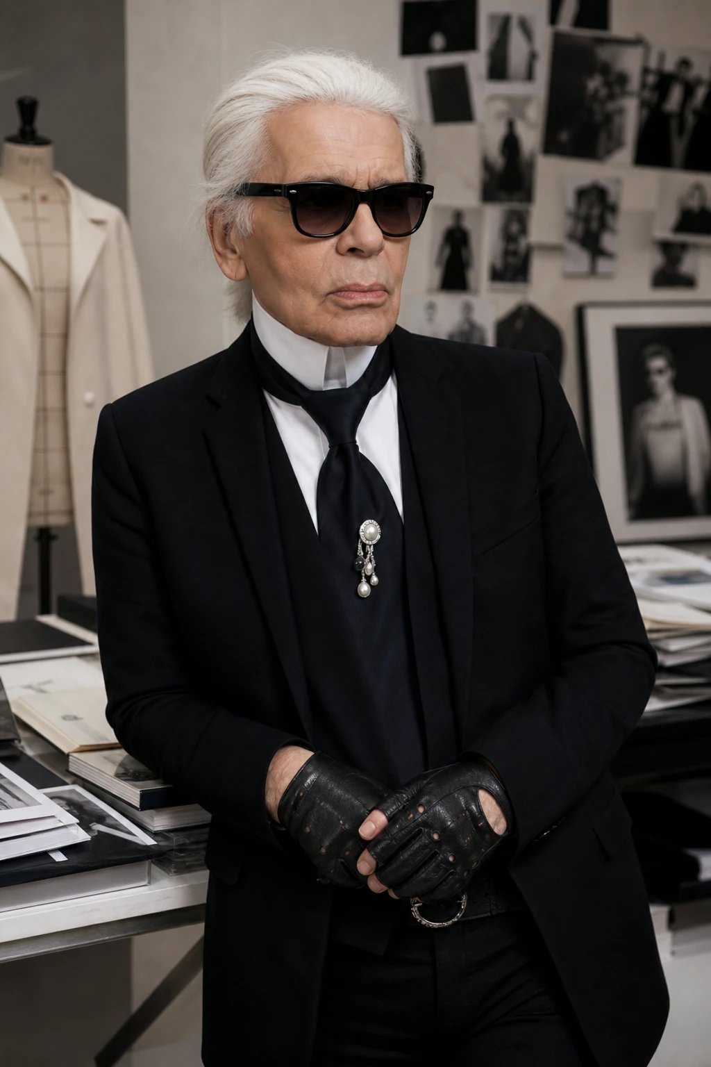 AI editorial portrait of karl lagerfeld