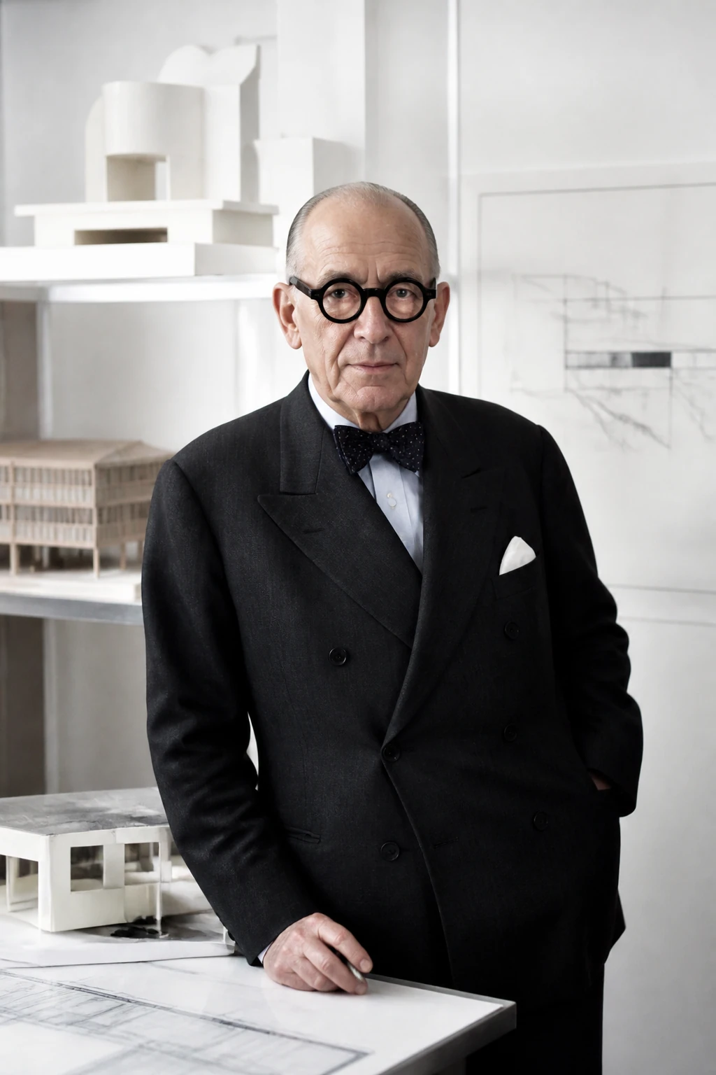 AI editorial portrait of le corbusier