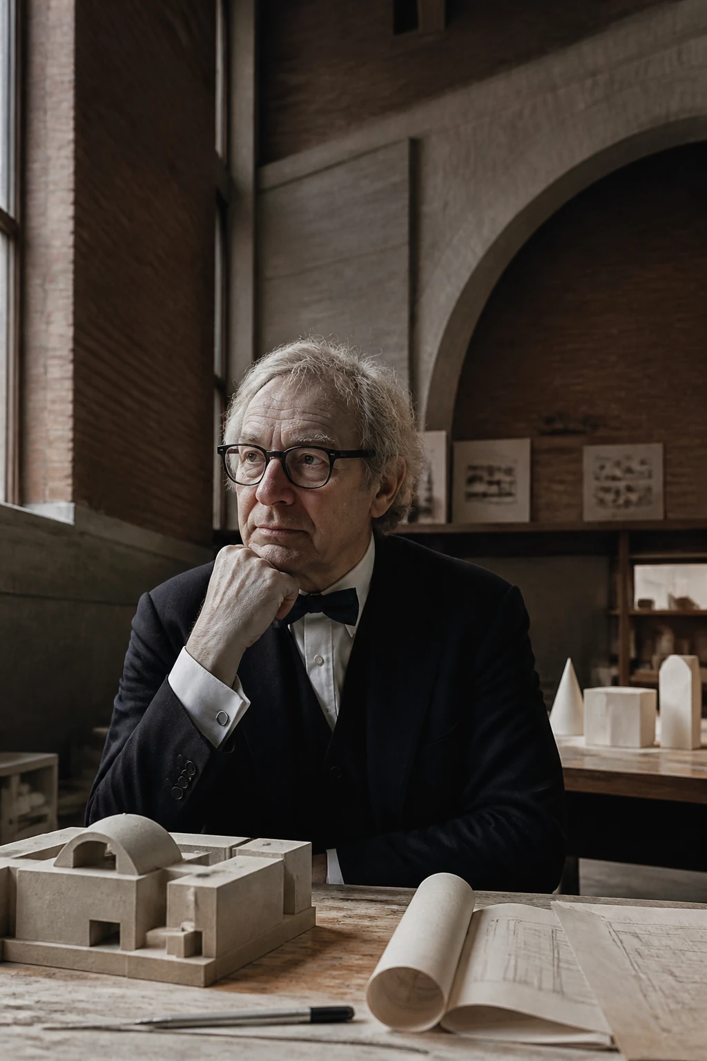 AI editorial portrait of louis kahn
