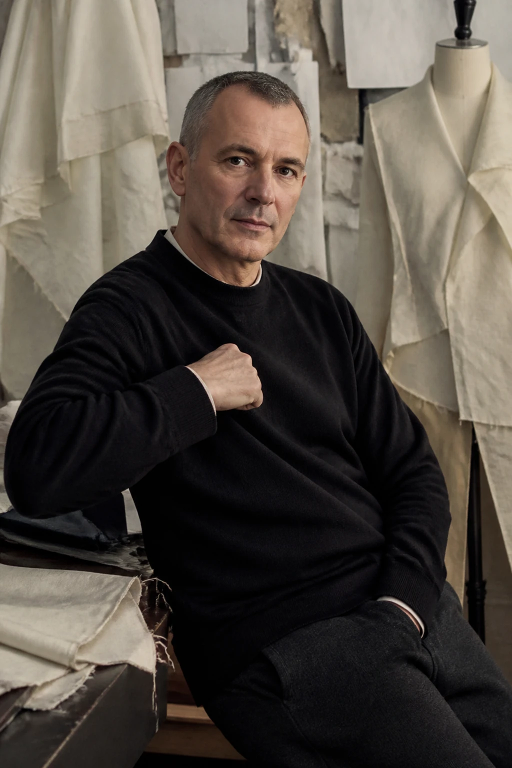 AI editorial portrait of martin margiela