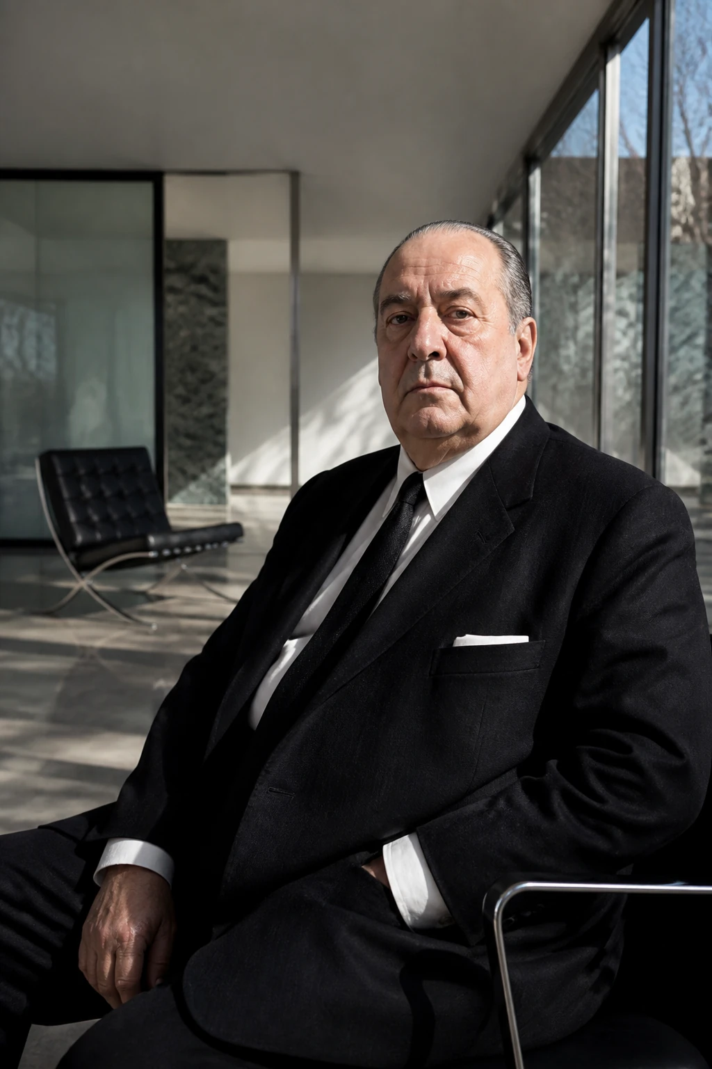 AI editorial portrait of mies van der rohe