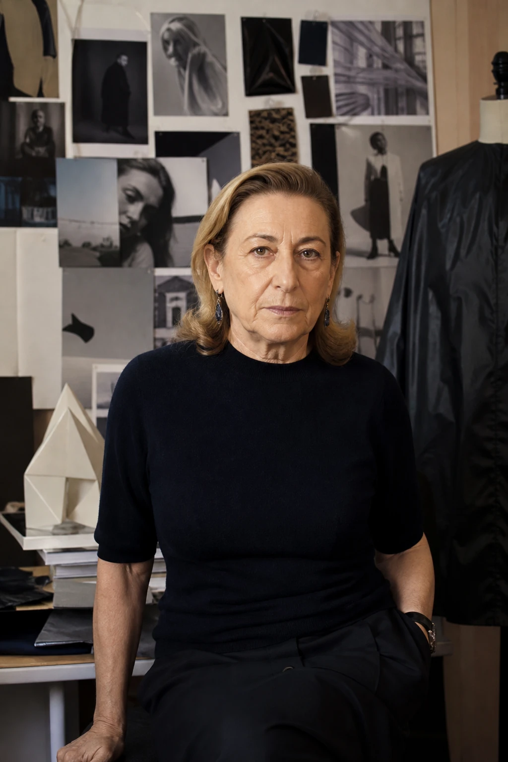 AI editorial portrait of miuccia prada