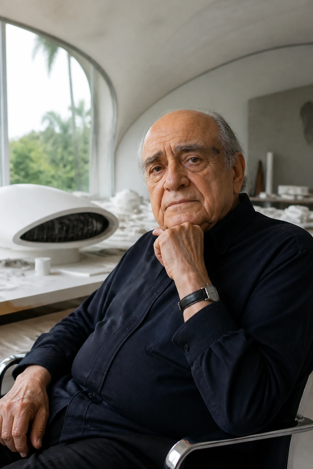 AI editorial portrait of oscar niemeyer