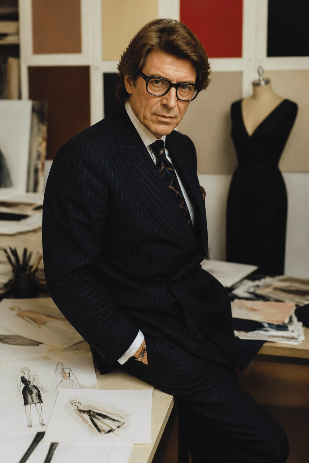 AI editorial portrait of yves saint laurent