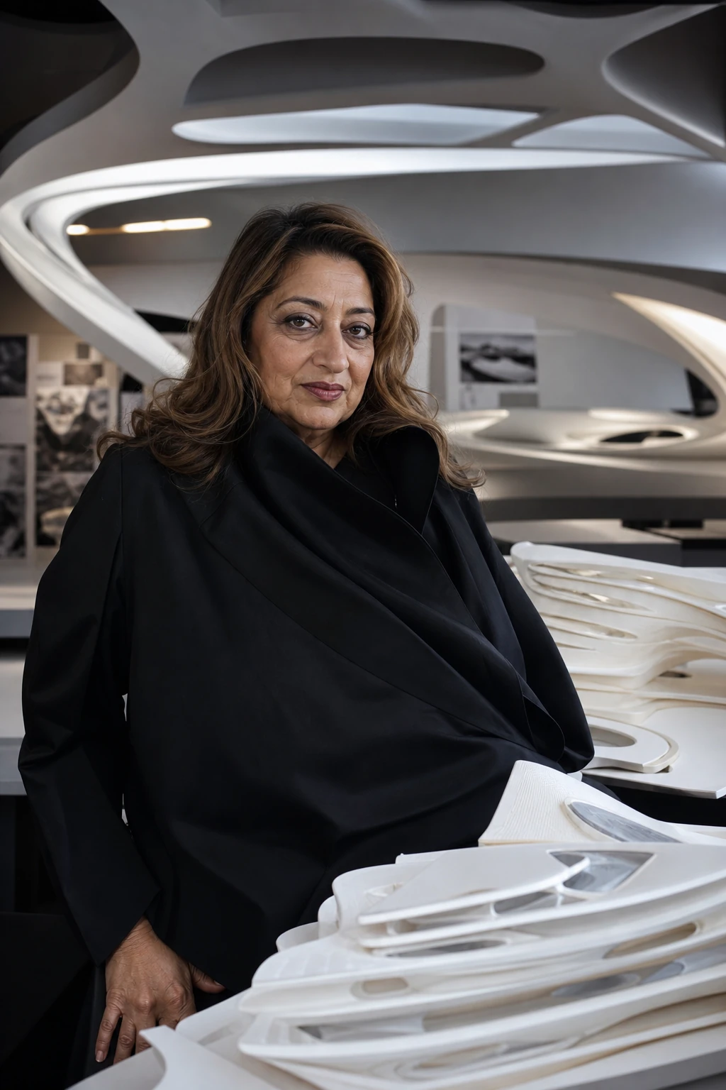 AI editorial portrait of zaha hadid